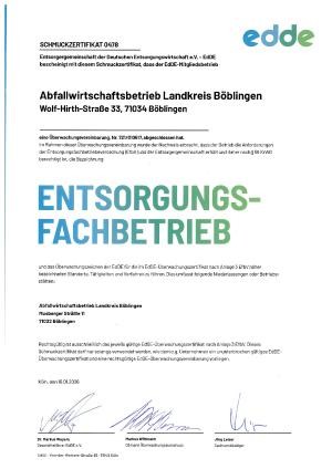 Zertifikat Entsorgungsfachbetrieb Zertifikat Entsorgungsfachbetrieb