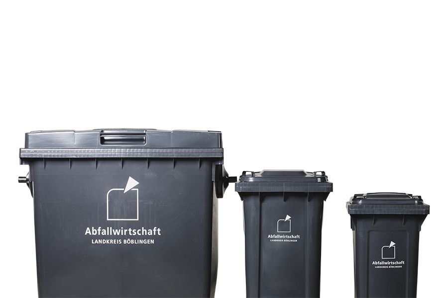 Restmüllbehälter Drei Restmüllbehälter in unterschiedlichen Größen